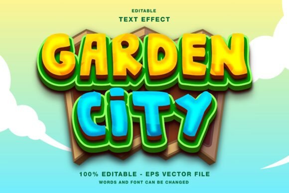 Cartoon Garden City 3D Editable Text Eff: A Vibrant Design Asset
