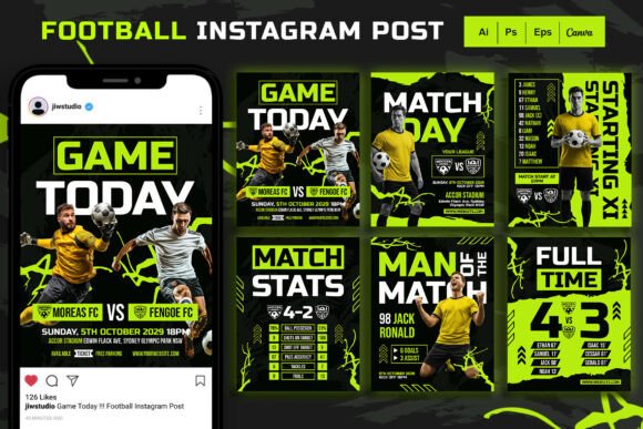 Green Neon Football Instagram Posts: A Designer's Game Day Toolkit